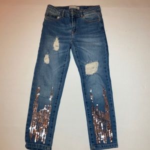 Zara girl Jeans with silver sequins and rips.